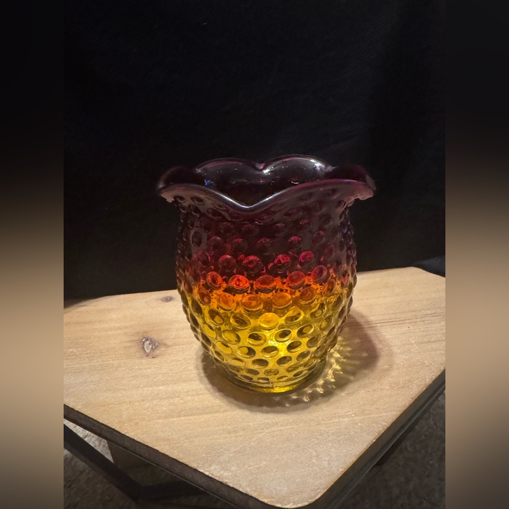 Amber to Ruby Hobnail Glass Vase